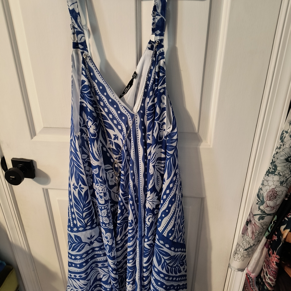 NWOT Mlle Gabrielle Blue and White Hankerchief Dress